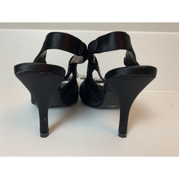 Steve Madden Luxe Black Satin Sling Back Heels Rhinestone Bow Toe US 6.5 - Picture 5 of 15